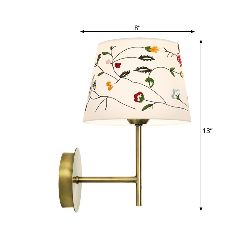 Drum Bedside Wall Mount Lamp Modern Nordic Embroidery Fabric 1-Head Gold Wall Lighting Ideas Clearhalo 'Wall Lamps & Sconces' 'Wall Lights' Lighting' 808413