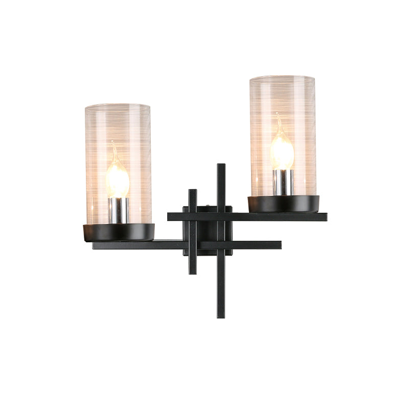 2 Bulbs Cylinder Wall Sconce Rustic White/Clear Glass Wall Lighting Fixture with Straight Arm for Living Room Clearhalo 'Wall Lamps & Sconces' 'Wall Lights' Lighting' 808441