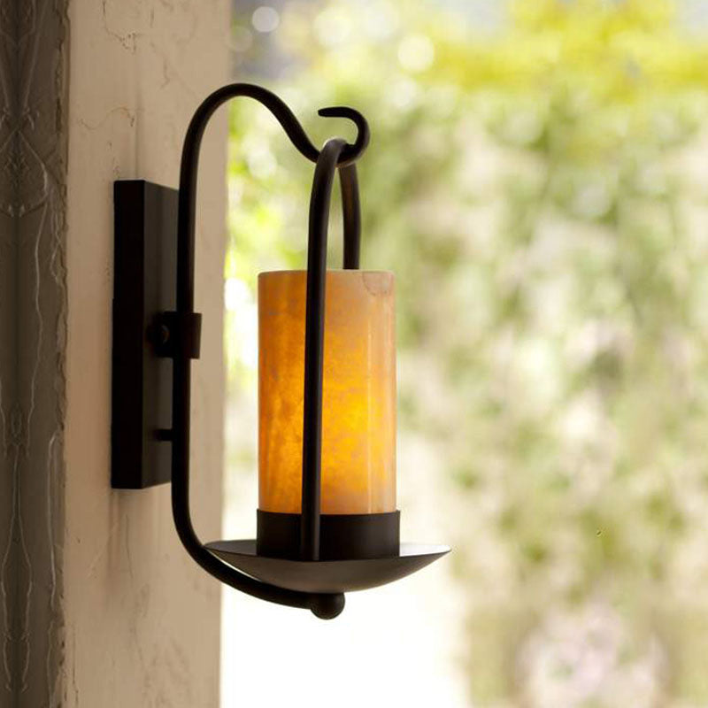 Black 1 Bulb Wall Lighting Fixture Countryside Marble Cylindrical Wall Sconce Light for Outdoor Black Clearhalo 'Wall Lamps & Sconces' 'Wall Lights' Lighting' 808447