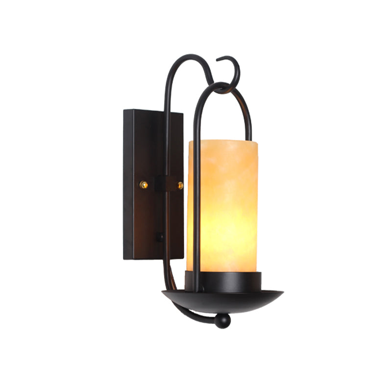 Black 1 Bulb Wall Lighting Fixture Countryside Marble Cylindrical Wall Sconce Light for Outdoor Clearhalo 'Wall Lamps & Sconces' 'Wall Lights' Lighting' 808449