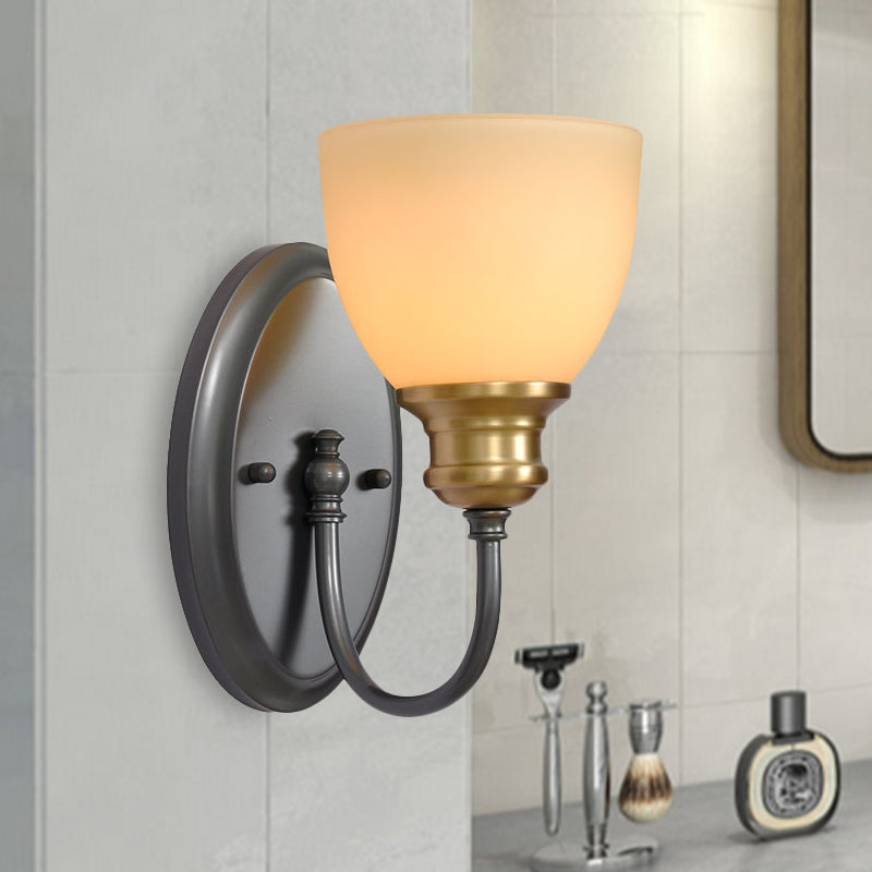 Frosted Glass Black Wall Lamp Bud 1/2-Head Countryside Wall Light with Metal Gooseneck Arm 1.0 Black Clearhalo 'Wall Lamps & Sconces' 'Wall Lights' Lighting' 808451