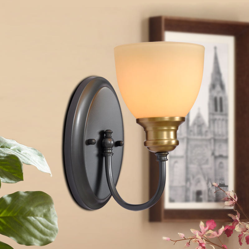 Frosted Glass Black Wall Lamp Bud 1/2-Head Countryside Wall Light with Metal Gooseneck Arm Clearhalo 'Wall Lamps & Sconces' 'Wall Lights' Lighting' 808452