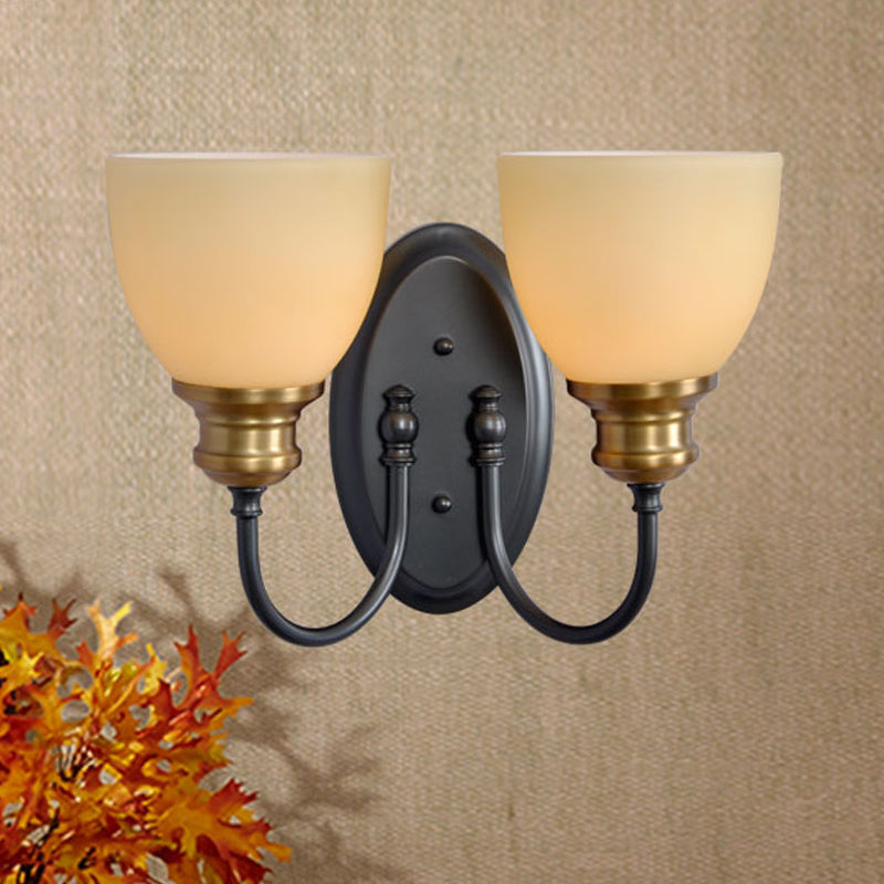 Frosted Glass Black Wall Lamp Bud 1/2-Head Countryside Wall Light with Metal Gooseneck Arm 2.0 Black Clearhalo 'Wall Lamps & Sconces' 'Wall Lights' Lighting' 808455