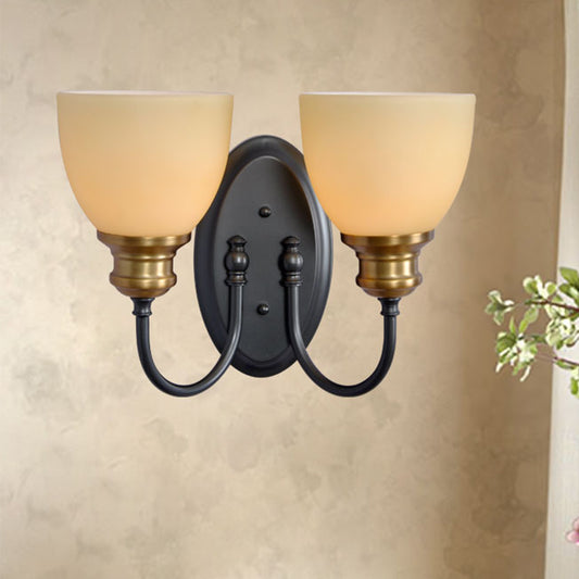 Frosted Glass Black Wall Lamp Bud 1/2-Head Countryside Wall Light with Metal Gooseneck Arm Clearhalo 'Wall Lamps & Sconces' 'Wall Lights' Lighting' 808456