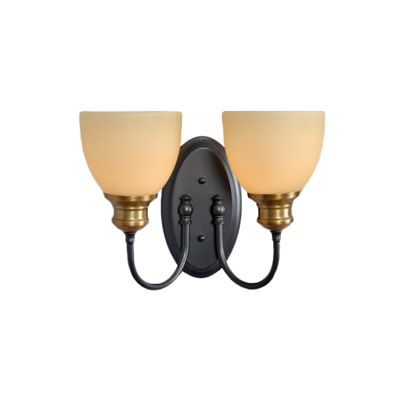 Frosted Glass Black Wall Lamp Bud 1/2-Head Countryside Wall Light with Metal Gooseneck Arm Clearhalo 'Wall Lamps & Sconces' 'Wall Lights' Lighting' 808458