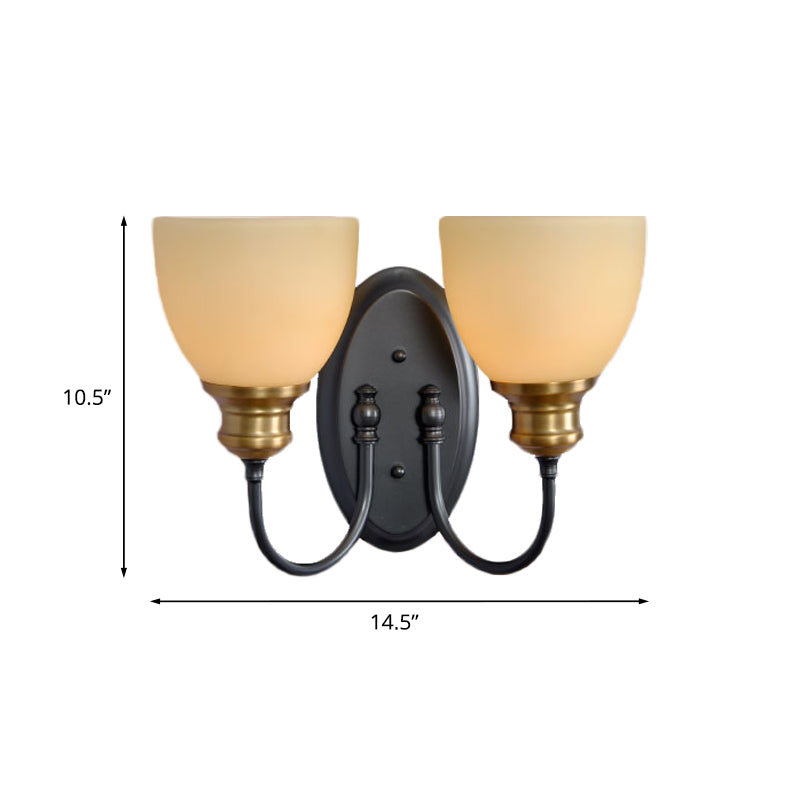 Frosted Glass Black Wall Lamp Bud 1/2-Head Countryside Wall Light with Metal Gooseneck Arm Clearhalo 'Wall Lamps & Sconces' 'Wall Lights' Lighting' 808459