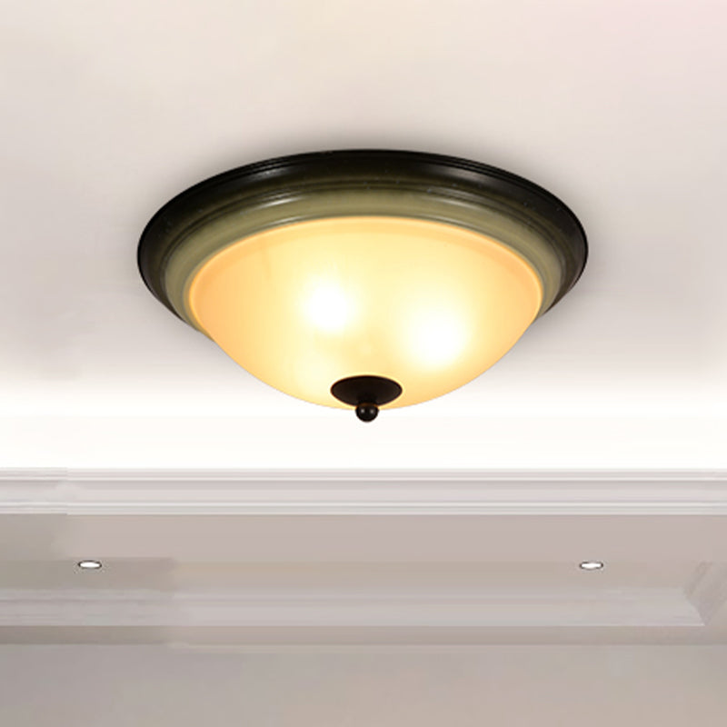 Traditional Dome Flush Mount Light 3 Heads Frosted Glass Ceiling Lighting in Black for Living Room, 16"/19.5" W Black Clearhalo 'Ceiling Lights' 'Close To Ceiling Lights' 'Close to ceiling' 'Flush mount' Lighting' 808460