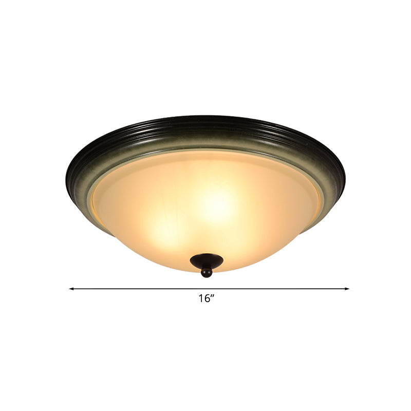 Traditional Dome Flush Mount Light 3 Heads Frosted Glass Ceiling Lighting in Black for Living Room, 16"/19.5" W Clearhalo 'Ceiling Lights' 'Close To Ceiling Lights' 'Close to ceiling' 'Flush mount' Lighting' 808463