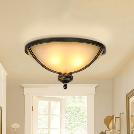 3 Heads Bowl Flush Mount Lamp Antique Black Frosted Glass Ceiling Light Fixture for Bedroom Black Clearhalo 'Ceiling Lights' 'Close To Ceiling Lights' 'Close to ceiling' 'Flush mount' Lighting' 808465