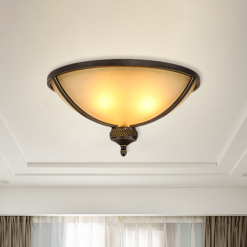 3 Heads Bowl Flush Mount Lamp Antique Black Frosted Glass Ceiling Light Fixture for Bedroom Clearhalo 'Ceiling Lights' 'Close To Ceiling Lights' 'Close to ceiling' 'Flush mount' Lighting' 808466