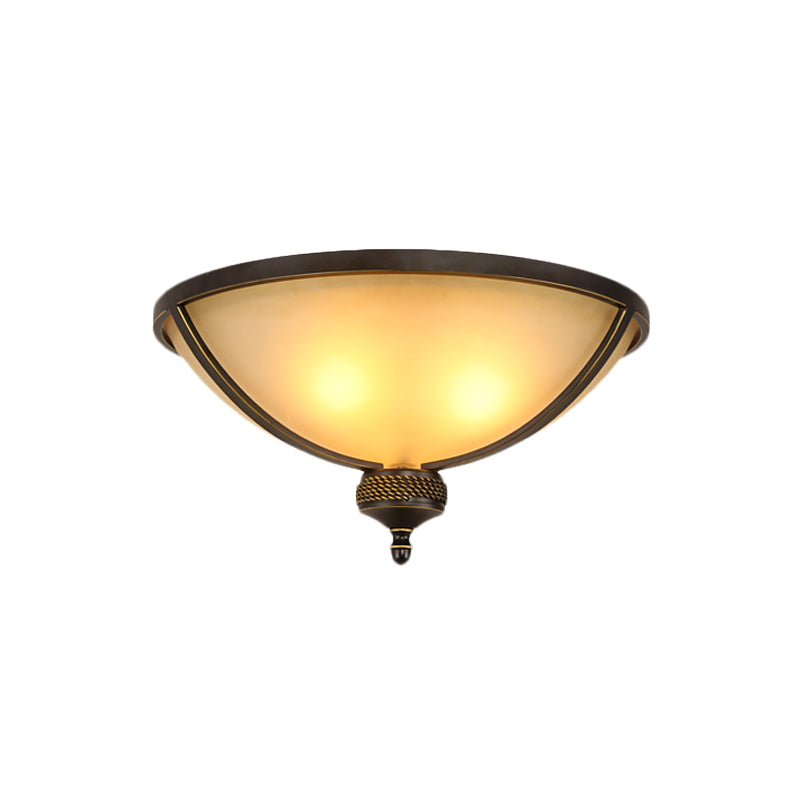 3 Heads Bowl Flush Mount Lamp Antique Black Frosted Glass Ceiling Light Fixture for Bedroom Clearhalo 'Ceiling Lights' 'Close To Ceiling Lights' 'Close to ceiling' 'Flush mount' Lighting' 808467