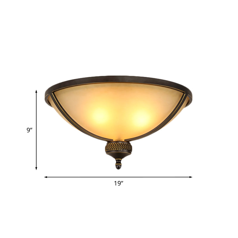 3 Heads Bowl Flush Mount Lamp Antique Black Frosted Glass Ceiling Light Fixture for Bedroom Clearhalo 'Ceiling Lights' 'Close To Ceiling Lights' 'Close to ceiling' 'Flush mount' Lighting' 808468