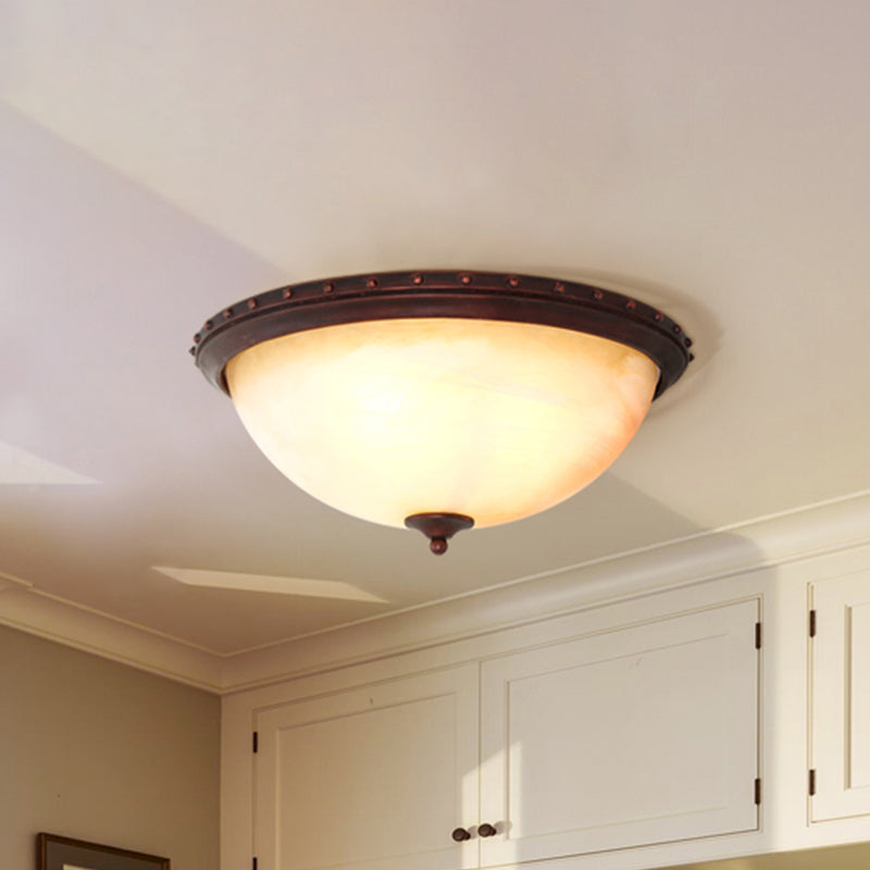 Opal Glass Bowl Flush Light Fixture Traditional 2 Heads Foyer Ceiling Flush Mount in Brown Clearhalo 'Ceiling Lights' 'Close To Ceiling Lights' 'Close to ceiling' 'Flush mount' Lighting' 808478