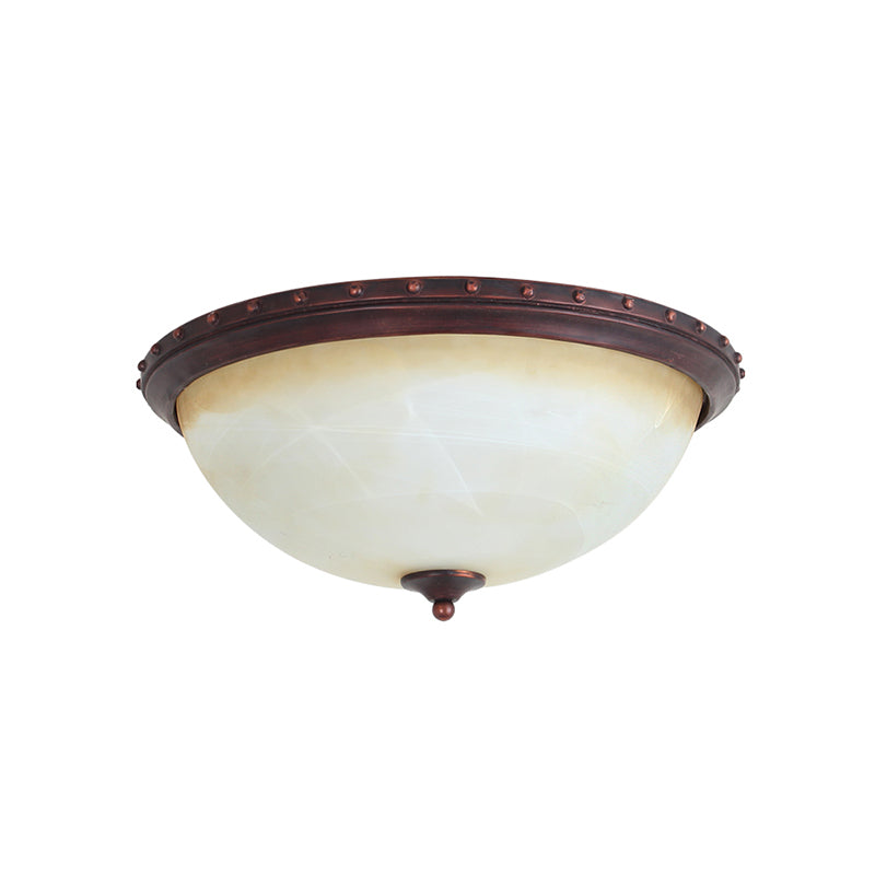 Opal Glass Bowl Flush Light Fixture Traditional 2 Heads Foyer Ceiling Flush Mount in Brown Clearhalo 'Ceiling Lights' 'Close To Ceiling Lights' 'Close to ceiling' 'Flush mount' Lighting' 808479