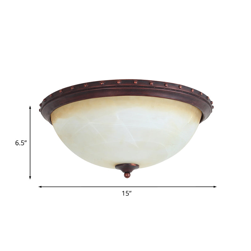 Opal Glass Bowl Flush Light Fixture Traditional 2 Heads Foyer Ceiling Flush Mount in Brown Clearhalo 'Ceiling Lights' 'Close To Ceiling Lights' 'Close to ceiling' 'Flush mount' Lighting' 808480