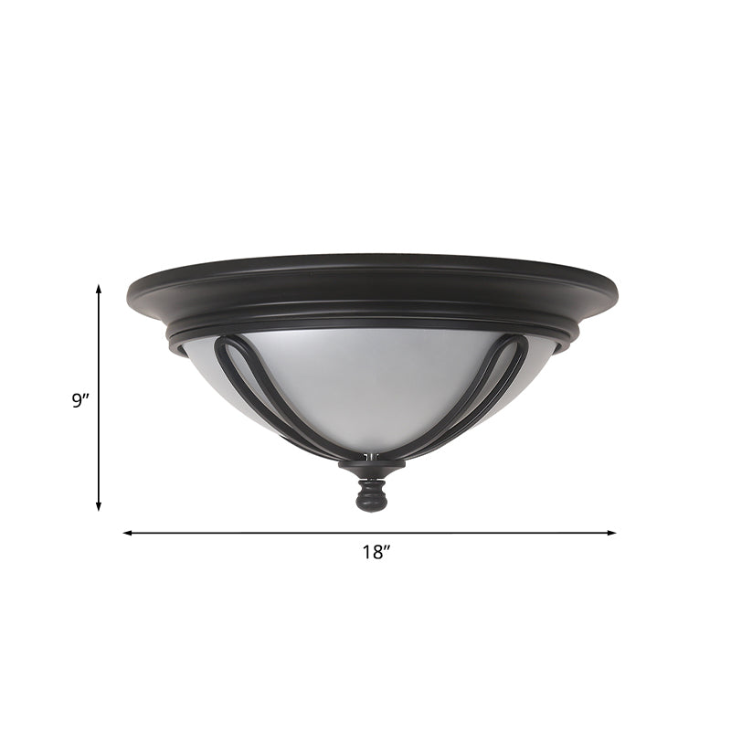 Antique Bowl Flush Light 4 Bulbs Milk Glass Flush Mount Lamp in Black with Metal Cage Frame Clearhalo 'Ceiling Lights' 'Close To Ceiling Lights' 'Close to ceiling' 'Flush mount' Lighting' 808484