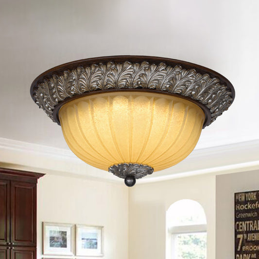 Dome Frosted Glass Ceiling Light Vintage 2-Bulb Dining Room Flush Mount Lamp in Beige Beige Clearhalo 'Ceiling Lights' 'Close To Ceiling Lights' 'Close to ceiling' 'Flush mount' Lighting' 808489