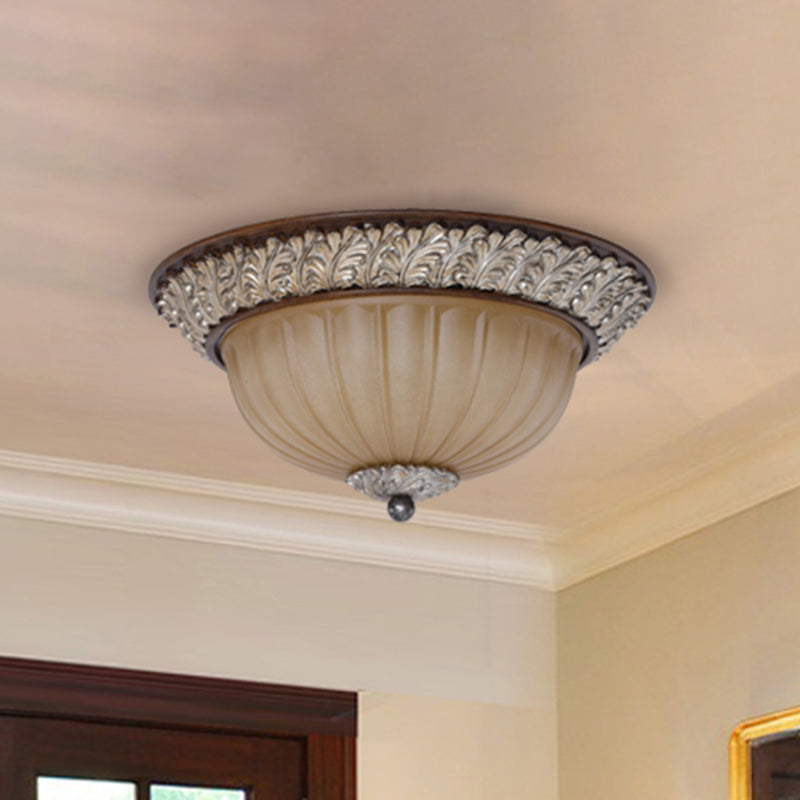 Dome Frosted Glass Ceiling Light Vintage 2-Bulb Dining Room Flush Mount Lamp in Beige Clearhalo 'Ceiling Lights' 'Close To Ceiling Lights' 'Close to ceiling' 'Flush mount' Lighting' 808490