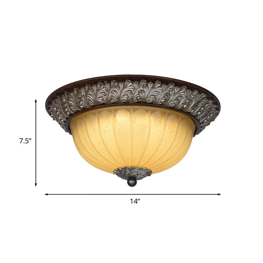 Dome Frosted Glass Ceiling Light Vintage 2-Bulb Dining Room Flush Mount Lamp in Beige Clearhalo 'Ceiling Lights' 'Close To Ceiling Lights' 'Close to ceiling' 'Flush mount' Lighting' 808492