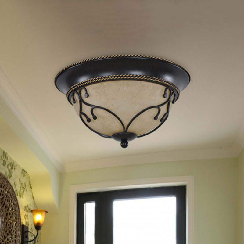 Black 2/3 Heads Ceiling Flush Mount Vintage Frosted Glass Bowl Flushmount with Metal Frame, 13"/16.5" W Clearhalo 'Ceiling Lights' 'Close To Ceiling Lights' 'Close to ceiling' 'Flush mount' Lighting' 808494