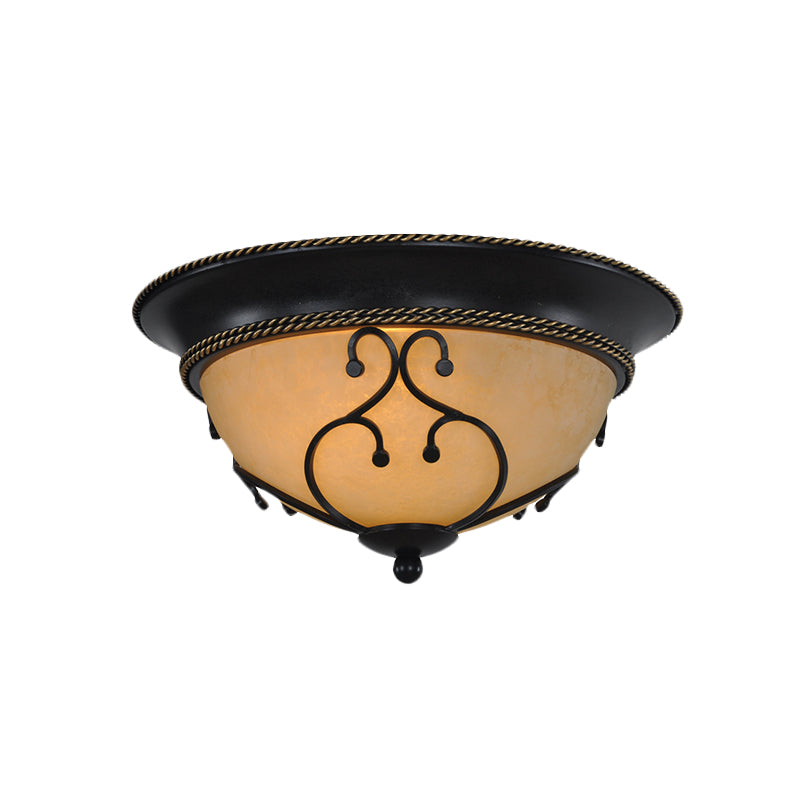 Black 2/3 Heads Ceiling Flush Mount Vintage Frosted Glass Bowl Flushmount with Metal Frame, 13"/16.5" W Clearhalo 'Ceiling Lights' 'Close To Ceiling Lights' 'Close to ceiling' 'Flush mount' Lighting' 808495