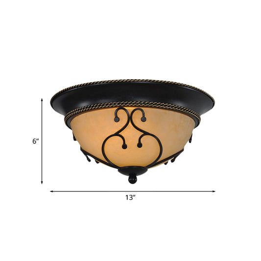 Black 2/3 Heads Ceiling Flush Mount Vintage Frosted Glass Bowl Flushmount with Metal Frame, 13"/16.5" W Clearhalo 'Ceiling Lights' 'Close To Ceiling Lights' 'Close to ceiling' 'Flush mount' Lighting' 808496