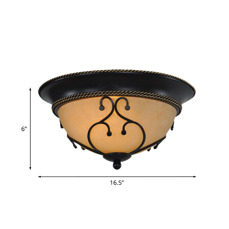 Black 2/3 Heads Ceiling Flush Mount Vintage Frosted Glass Bowl Flushmount with Metal Frame, 13"/16.5" W Clearhalo 'Ceiling Lights' 'Close To Ceiling Lights' 'Close to ceiling' 'Flush mount' Lighting' 808497