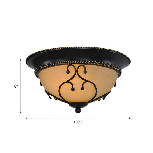 Black 2/3 Heads Ceiling Flush Mount Vintage Frosted Glass Bowl Flushmount with Metal Frame, 13"/16.5" W Clearhalo 'Ceiling Lights' 'Close To Ceiling Lights' 'Close to ceiling' 'Flush mount' Lighting' 808497