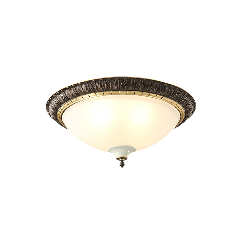 Milk Glass Black Ceiling Lamp Dome Shade 3-Head Traditional Flush Mount with Leaf/Flower Trim Clearhalo 'Ceiling Lights' 'Close To Ceiling Lights' 'Close to ceiling' 'Flush mount' Lighting' 808505