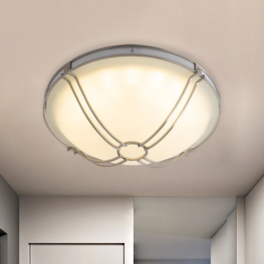 Country Dome Ceiling Light Fixture LED White Glass Flush Mount Lighting with Metal Cage White Clearhalo 'Ceiling Lights' 'Close To Ceiling Lights' 'Close to ceiling' 'Flush mount' Lighting' 808507