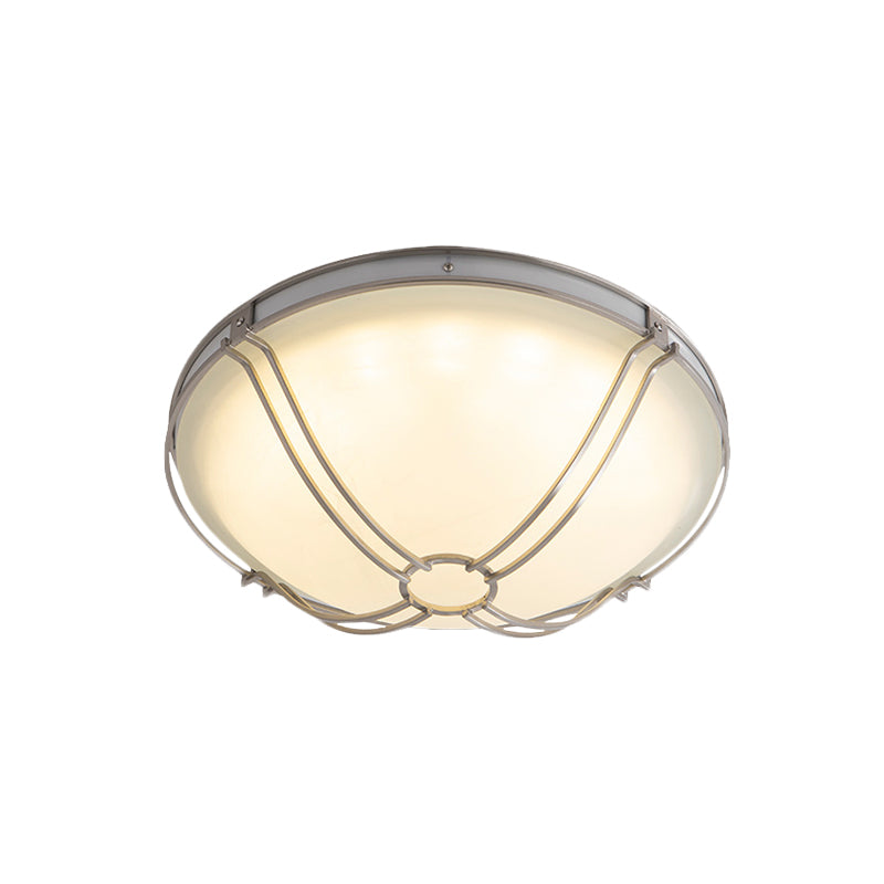 Country Dome Ceiling Light Fixture LED White Glass Flush Mount Lighting with Metal Cage Clearhalo 'Ceiling Lights' 'Close To Ceiling Lights' 'Close to ceiling' 'Flush mount' Lighting' 808509