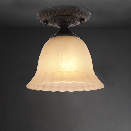 Ribbed Glass Bell Semi Flush Light Rustic 1-Bulb Hallway Flush Mount Lighting Fixture in Black Black Clearhalo 'Ceiling Lights' 'Close To Ceiling Lights' 'Close to ceiling' 'Glass shade' 'Glass' 'Semi-flushmount' Lighting' 808515