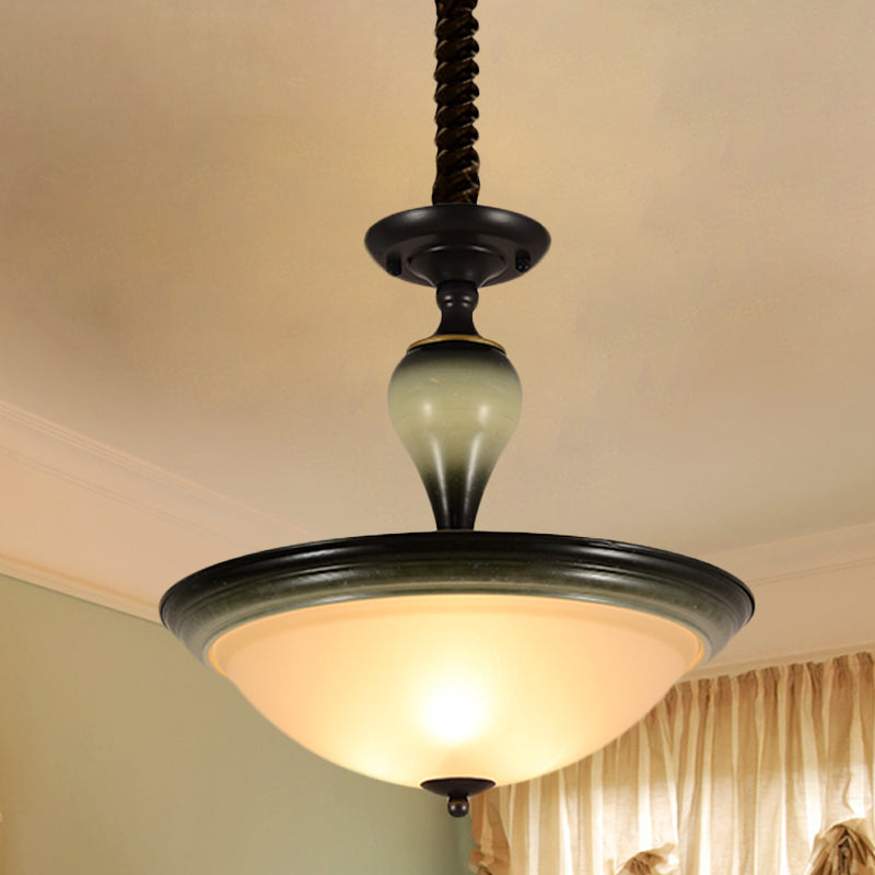 Retro Bowl Semi Flush Mount Light 3 Bulbs Frosted Glass Flushmount Lighting in Black Black Clearhalo 'Ceiling Lights' 'Close To Ceiling Lights' 'Close to ceiling' 'Glass shade' 'Glass' 'Semi-flushmount' Lighting' 808519