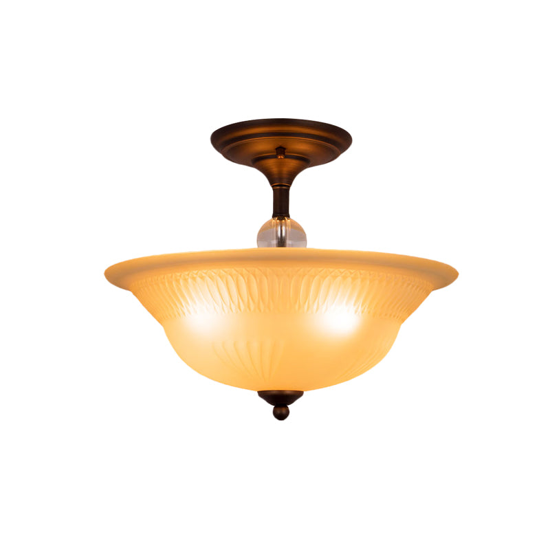 Beige Glass Bowl Flush Light Vintage 3/4 Heads Living Room Semi Flush Mount Lighting in Black, 14"/16" W Clearhalo 'Ceiling Lights' 'Close To Ceiling Lights' 'Close to ceiling' 'Glass shade' 'Glass' 'Pendant Lights' 'Semi-flushmount' Lighting' 808538