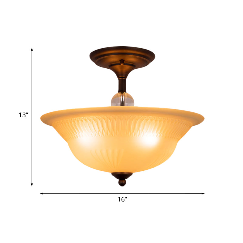 Beige Glass Bowl Flush Light Vintage 3/4 Heads Living Room Semi Flush Mount Lighting in Black, 14"/16" W Clearhalo 'Ceiling Lights' 'Close To Ceiling Lights' 'Close to ceiling' 'Glass shade' 'Glass' 'Pendant Lights' 'Semi-flushmount' Lighting' 808539