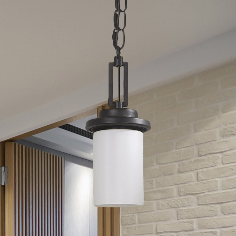 White Glass Cylinder Suspension Light Vintage 1 Head Corridor Down Lighting Pendant Clearhalo 'Ceiling Lights' 'Glass shade' 'Glass' 'Pendant Lights' 'Pendants' Lighting' 808549