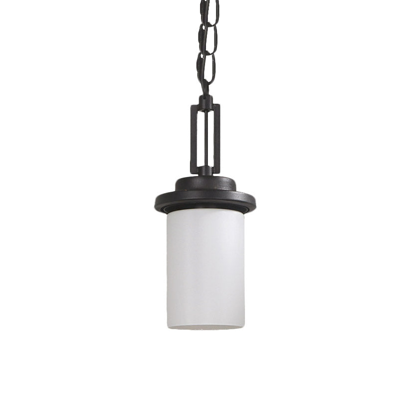 White Glass Cylinder Suspension Light Vintage 1 Head Corridor Down Lighting Pendant Clearhalo 'Ceiling Lights' 'Glass shade' 'Glass' 'Pendant Lights' 'Pendants' Lighting' 808550