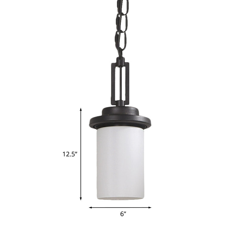 White Glass Cylinder Suspension Light Vintage 1 Head Corridor Down Lighting Pendant Clearhalo 'Ceiling Lights' 'Glass shade' 'Glass' 'Pendant Lights' 'Pendants' Lighting' 808551