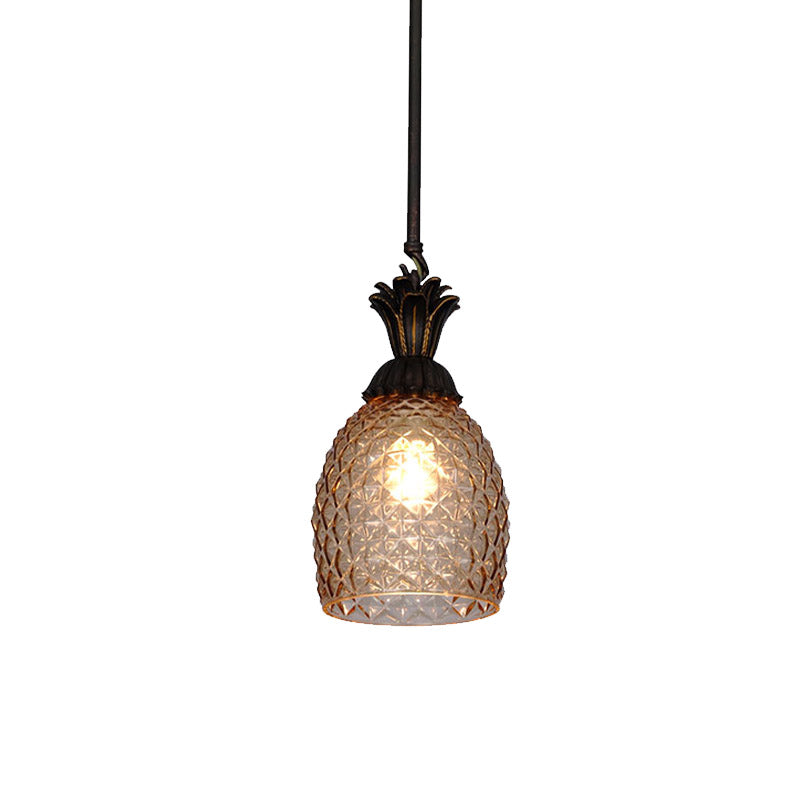 Retro Pineapple Pendant Ceiling Light 1 Bulb Prismatic Glass Hanging Lamp in Black for Restaurant Clearhalo 'Ceiling Lights' 'Chandeliers' 'Glass shade' 'Glass' 'Pendant Lights' 'Pendants' Lighting' 808554