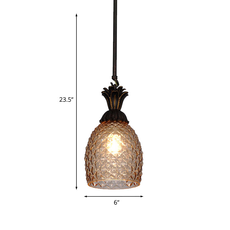 Retro Pineapple Pendant Ceiling Light 1 Bulb Prismatic Glass Hanging Lamp in Black for Restaurant Clearhalo 'Ceiling Lights' 'Chandeliers' 'Glass shade' 'Glass' 'Pendant Lights' 'Pendants' Lighting' 808555