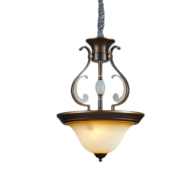 Bell Beige Glass Chandelier Lamp Antique 4-Light Kitchen Pendant Light Fixture with Curved Arm Clearhalo 'Ceiling Lights' 'Chandeliers' 'Glass shade' 'Glass' Lighting' 808562