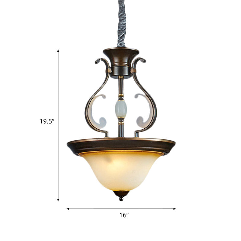 Bell Beige Glass Chandelier Lamp Antique 4-Light Kitchen Pendant Light Fixture with Curved Arm Clearhalo 'Ceiling Lights' 'Chandeliers' 'Glass shade' 'Glass' Lighting' 808563