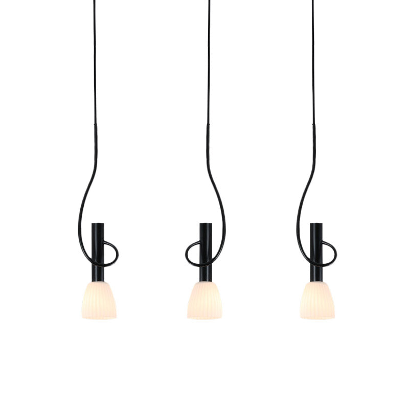 Traditionalism Bud Cluster Pendant 3/6 Heads Opal Glass Hanging Lamp in Black with Round/Linear Canopy Clearhalo 'Ceiling Lights' 'Chandeliers' 'Close To Ceiling Lights' 'Glass shade' 'Glass' 'Pendant Lights' 'Pendants' Lighting' 808598