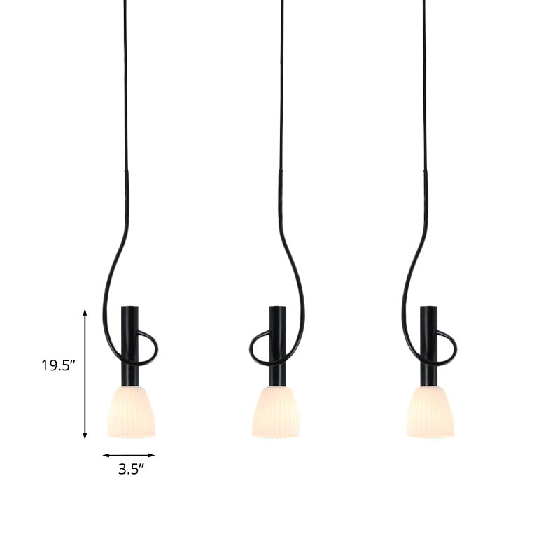 Traditionalism Bud Cluster Pendant 3/6 Heads Opal Glass Hanging Lamp in Black with Round/Linear Canopy Clearhalo 'Ceiling Lights' 'Chandeliers' 'Close To Ceiling Lights' 'Glass shade' 'Glass' 'Pendant Lights' 'Pendants' Lighting' 808599