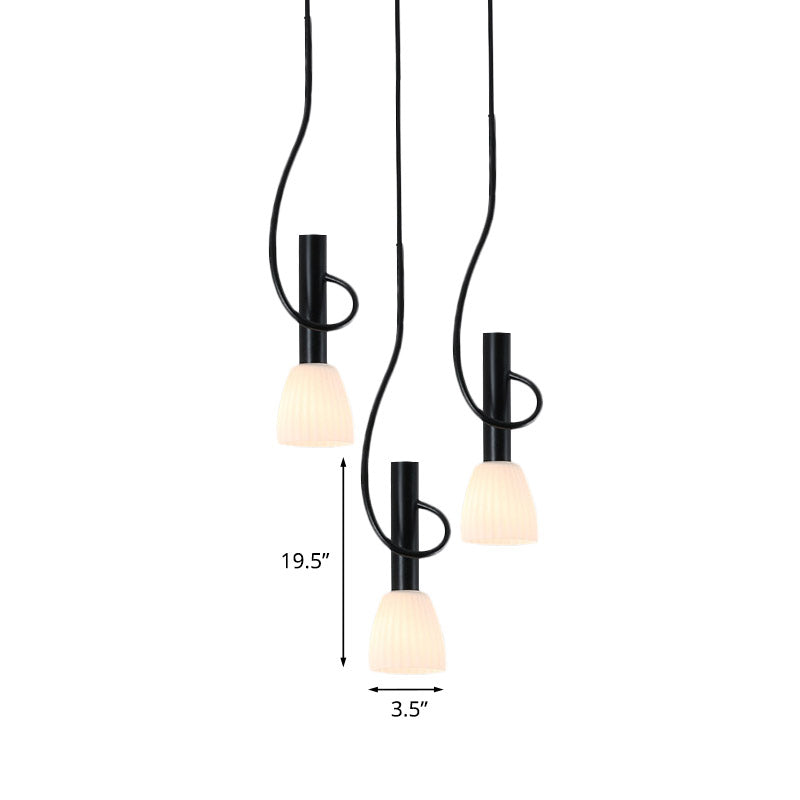 Traditionalism Bud Cluster Pendant 3/6 Heads Opal Glass Hanging Lamp in Black with Round/Linear Canopy Clearhalo 'Ceiling Lights' 'Chandeliers' 'Close To Ceiling Lights' 'Glass shade' 'Glass' 'Pendant Lights' 'Pendants' Lighting' 808604