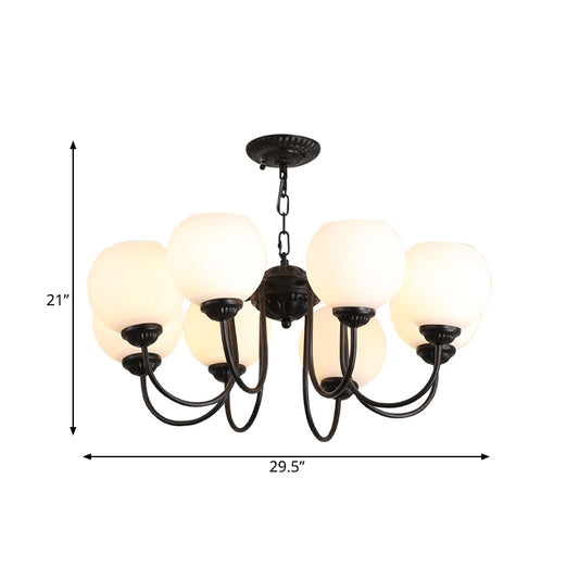 8 Lights Globe Chandelier Pendant Light Traditional Black Finish White Glass Up Hanging Lamp Clearhalo 'Ceiling Lights' 'Chandeliers' 'Close To Ceiling Lights' 'Glass shade' 'Glass' Lighting' 808608
