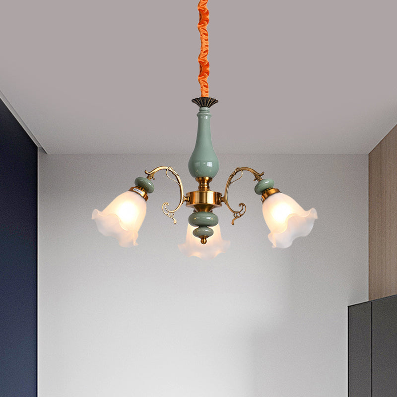 Flower Opal Glass Ceiling Chandelier Traditional 3/5 Heads Living Room Pendulum Light in Light Blue/Pewter Clearhalo 'Ceiling Lights' 'Chandeliers' Lighting' options 808610