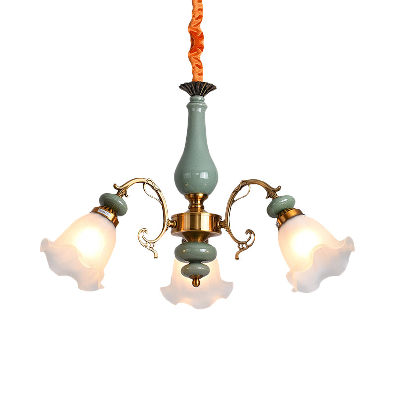 Flower Opal Glass Ceiling Chandelier Traditional 3/5 Heads Living Room Pendulum Light in Light Blue/Pewter Clearhalo 'Ceiling Lights' 'Chandeliers' Lighting' options 808611