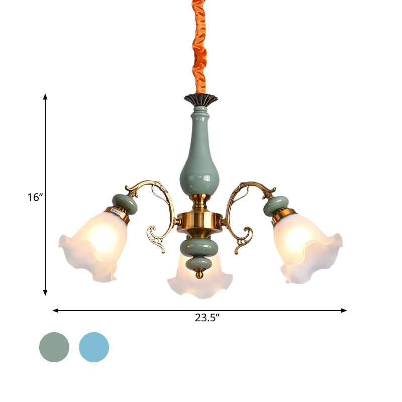 Flower Opal Glass Ceiling Chandelier Traditional 3/5 Heads Living Room Pendulum Light in Light Blue/Pewter Clearhalo 'Ceiling Lights' 'Chandeliers' Lighting' options 808612