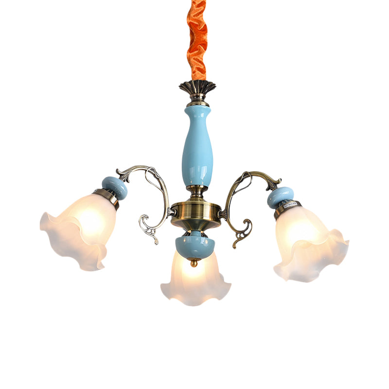 Flower Opal Glass Ceiling Chandelier Traditional 3/5 Heads Living Room Pendulum Light in Light Blue/Pewter Clearhalo 'Ceiling Lights' 'Chandeliers' Lighting' options 808616